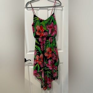 Rachel Kate Women Large ColorfulTropical Print Halter Maxi Dress Hi-Lo Hem Lined